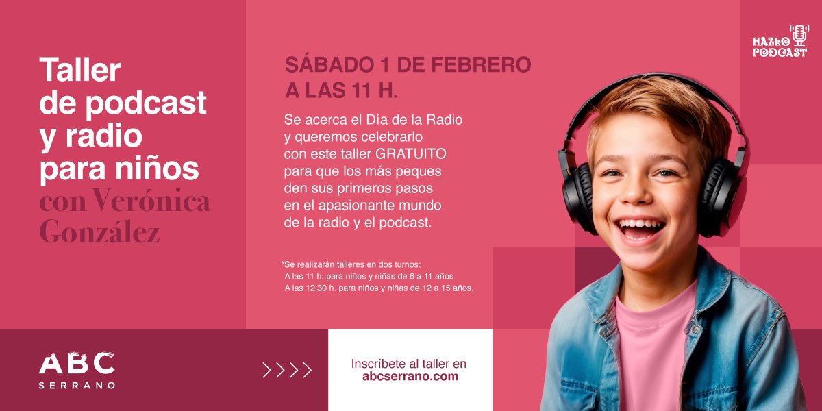 Tapeandoradio's tweet photo. Falta justo un mes para el Día Mundial de la Radio.
Pero no podemos esperar.
El 1 de febrero lo celebraremos con dos talleres gratuitos para jóvenes en ABC SERRANO.
Inscripciones aquí:
https://t.co/rbks3kEXze
#Díadelaradio #Tallerderadioparaniños #ABCSerrano
#podcastniños https://t.co/9gMm0ufM7P