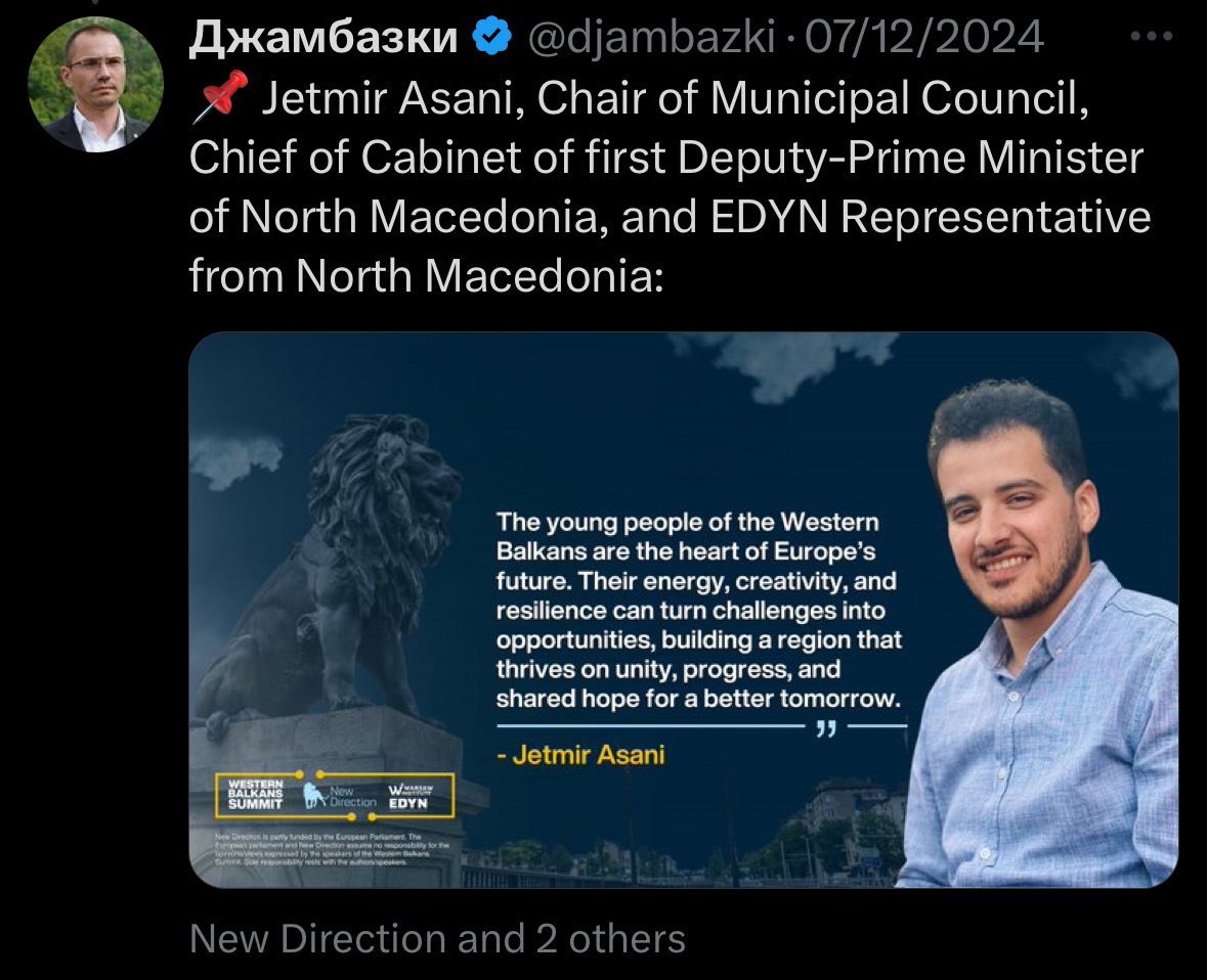 artangrubIvmro's tweet photo. Шефот на кабинет на Меџити учествувал на настан организиран од Џамбаски, бугарскиот националист кој не ја признава Македонија како држава и е про руски настроен?! Дали за нив е прифатливо коалициониот партнер да оди на вакви настани додека они “ја бранат” Македонија од бугарите? https://t.co/jFFtWrDMnF