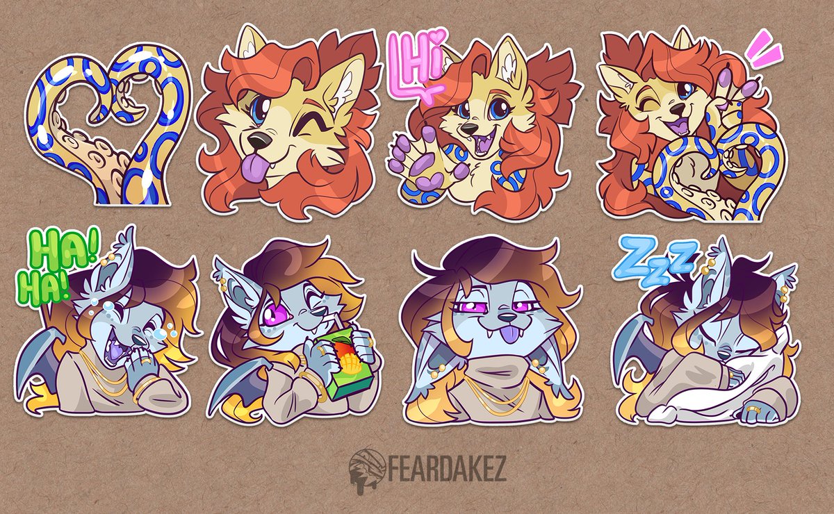 feardakez's tweet photo. Emote/sticker commissions for @epurifiedmagic
Featuring: Sandara and Mellow https://t.co/TcbhmzfPjc