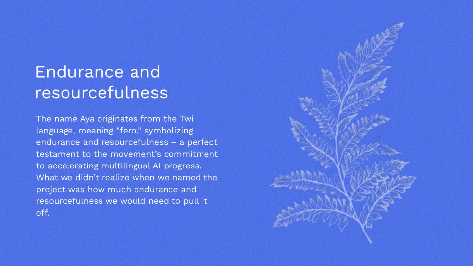 Cohere_Labs's tweet image. We named the Aya movement before we had any idea *just how much* endurance and resourcefulness it would take to challenge how research is traditionally done 💪

Through it all, this symbol has been a lodestar for our work - when it gets tough, we channel the fern and grow anyway.