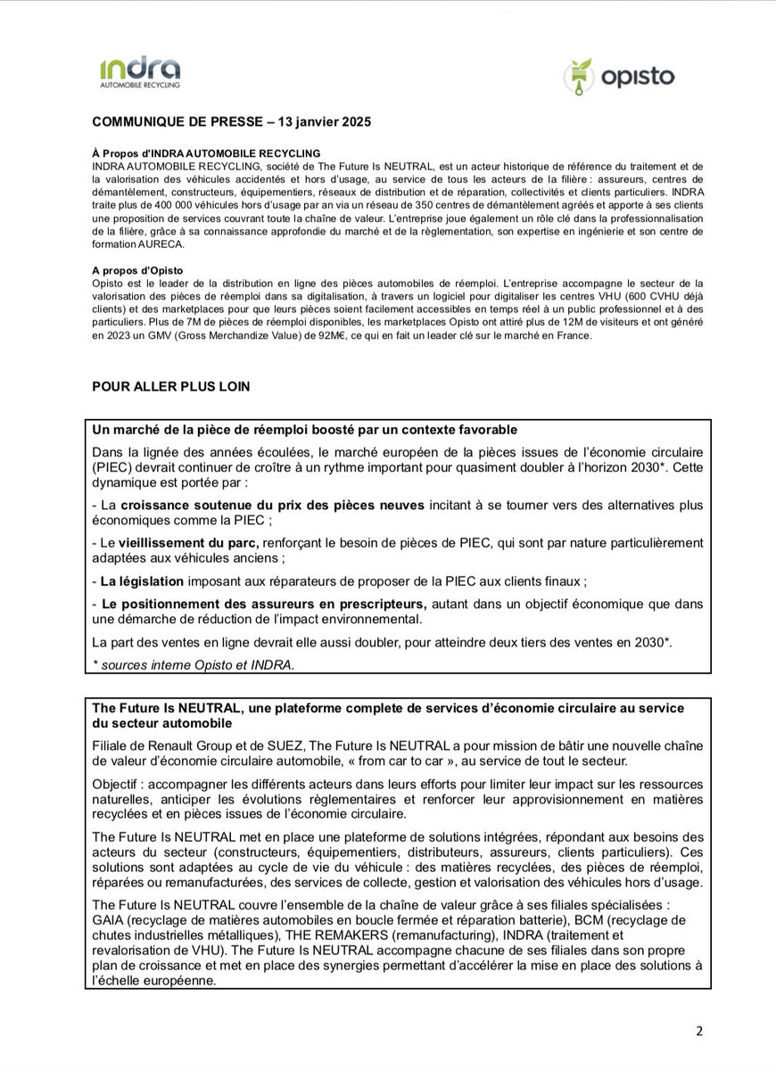 IndraRecycling's tweet photo. 🚗💻 INDRA &amp; @Opisto_fr s’allient pour :

👉 Accélérer la digitalisation de la filière des VHU
👉 Répondre aux nouveaux besoins des réparateurs &amp; des assureurs
👉 Accompagner l’évolution du cadre règlementaire français et européen
👉 Se développer à l’échelle européenne https://t.co/UQAN9qhVpc