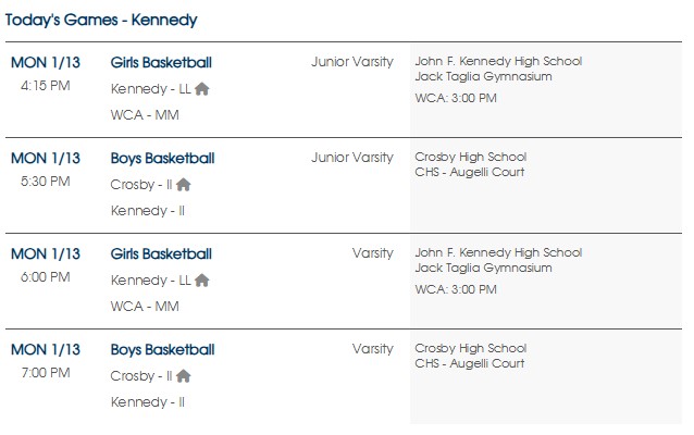 Today's Athletic Schedule: