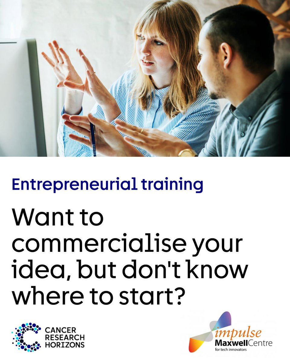 Cancer Research Horizons (@cr_horizons) on Twitter photo 🚀 Workshops, mentoring, pitch training & networking: <a href="/impulse_Maxwell/">impulse</a> is here to make the leap into research commercialisation easier!💡
Apply by 3 February 👉 bit.ly/4gOre7U
#OnMyHorizon <a href="/Cambridge_Uni/">Cambridge University</a> <a href="/Maxwell_Centre/">Maxwell Centre</a> #EntrepreneurialTraining 🚀 Workshops, mentoring, pitch training & networking: <a href="/impulse_Maxwell/">impulse</a> is here to make the leap into research commercialisation easier!💡
Apply by 3 February 👉 bit.ly/4gOre7U
#OnMyHorizon <a href="/Cambridge_Uni/">Cambridge University</a> <a href="/Maxwell_Centre/">Maxwell Centre</a> #EntrepreneurialTraining
