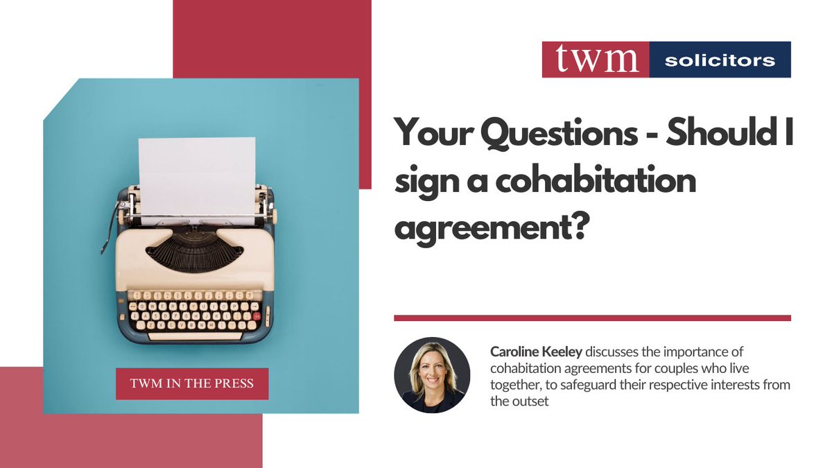 Caroline Keeley, Head of Family Law <a href="/TWMSolicitors/">TWM Solicitors</a>, is featured in the <a href="/FinancialTimes/">Financial Times</a> discussing the importance of cohabitation agreements for couples who live together, to safeguard their respective interests from the outset.

Read the full story here: spkl.io/6002fgkOQ