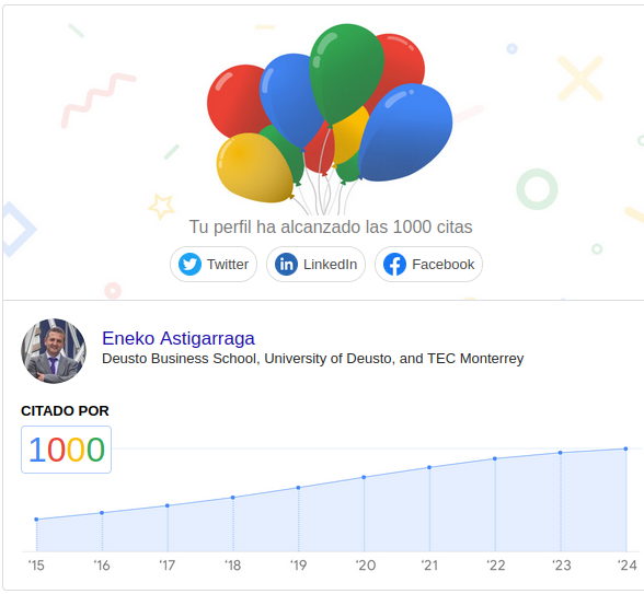 A few days ago, Google Scholar notified me that the publications on my academic profile had reached 1,000 citations. It’s gratifying to know that they are helpful to others. scholar.google.es/citations?user…