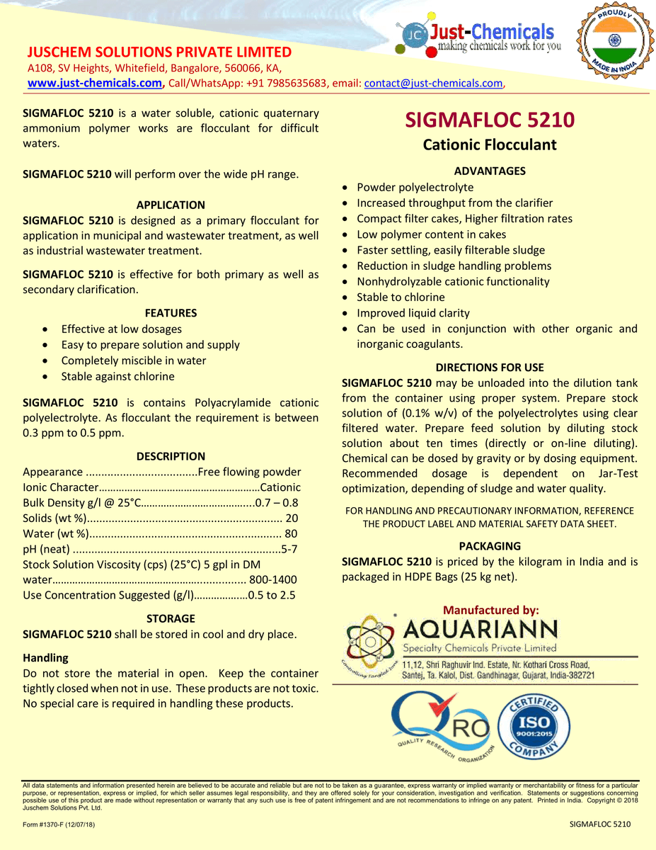 juschem400's tweet image. Sigmafloc 5210 is a highly effective chemical solution commonly used in industrial applications for water treatment and flocculation processes.
#Sigmafloc5210 #WaterTreatment #Flocculation #IndustrialChemicals #WastewaterTreatment #ChemicalSolutions #WaterPurification