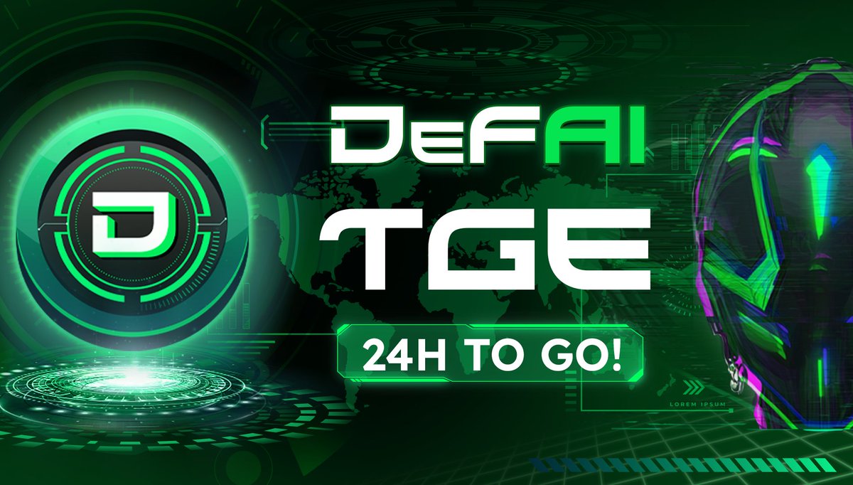 ⏱️ Only 24 hours until $DEFAI TGE...

The shift from DeFi to DeFAI is here! 

We'll be launching exclusively on Uni V3 <a href="/base/">Base</a> 

Pool: ETH on Base / $DEFAI
Initial Market cap (excl. liq.): 315k$ 
Circ. supply: 83% at launch
FDV: 500k$

Get ready for a new DeFAI era!