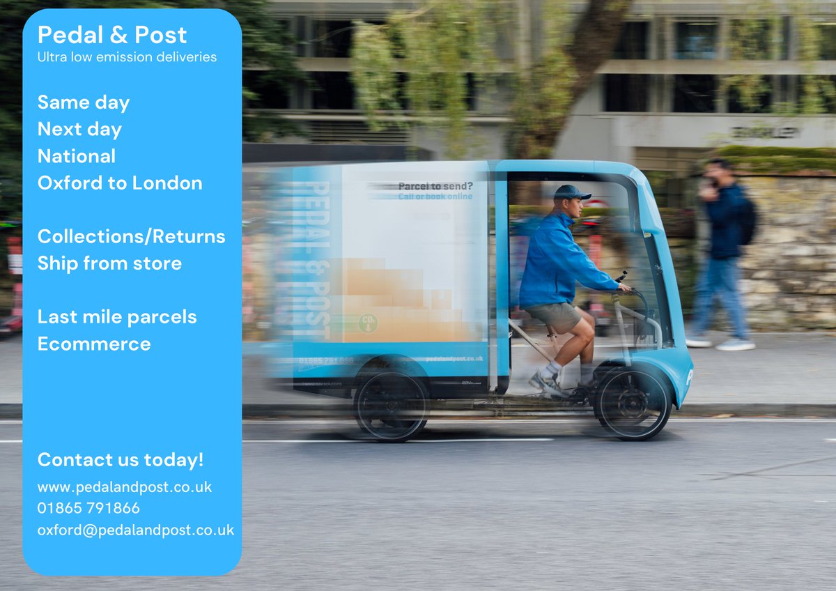 PedalandPost's tweet image. 🎉 Considering a change in delivery partners this year? want to future proof your deliveries and go green?

We&apos;re Oxfordshires same day courier experts, with over a decade of experience and an award-winning sustainable service

Check out our services here: hubs.ly/Q031Wqgp0