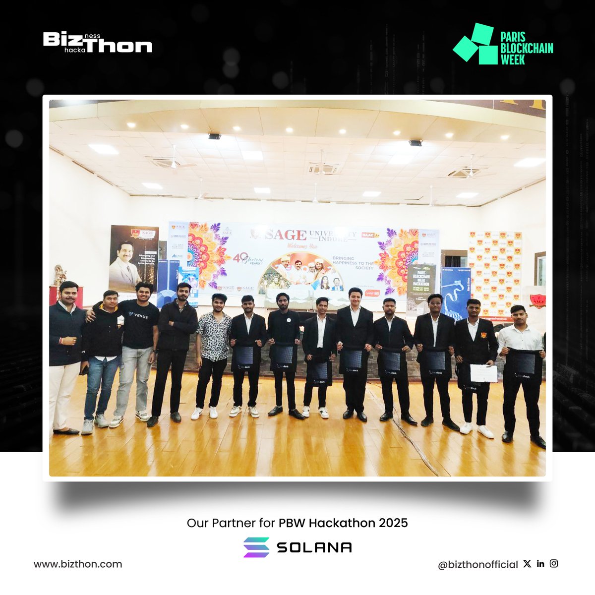 BizthonOfficial's tweet image. We have successfully concluded the first event of  BizThon Builders Meetup X PBW 2025 at @SAGE_INDORE, and what an incredible start it has been! 🚀

The event was filled with insightful discussions on the Web3 space, its real-world applications on the @solana ecosystem, and a…