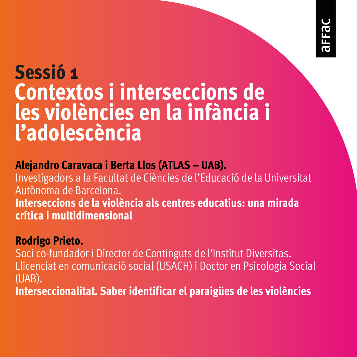 affac_cat's tweet photo. 1 setmana pel 7è Curs Anual! 🤓 

Dimarts 21/01 començarem amb força: 1a sessió sobre contextos i interseccions de les violències en la infància i l'adolescència. 

Inscriu-te 👉 https://t.co/BfpyBStZQE

Amb el suport d’Arç Cooperativa, Previsora, Educo, Fil a l’Agulla i Nemesis. https://t.co/uN9bpP5f9Z