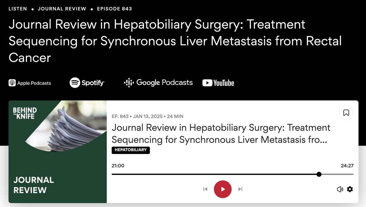 BehindTheKnife (@behindtheknife) on Twitter photo Another high-level, easy listening, all around excellent episode from @anishjayjain <a href="/timnewhook19/">Timothy Newhook</a> <a href="/VautheyMD/">Jean-Nicolas Vauthey MD</a> discussing RX of SYNCHRONOUS LIVER METS from rectal cancer.
Is the classic, combined, or reverse approach superior? LEARN TODAY!
🎧app.behindtheknife.org/podcast/journa…🎧 Another high-level, easy listening, all around excellent episode from @anishjayjain <a href="/timnewhook19/">Timothy Newhook</a> <a href="/VautheyMD/">Jean-Nicolas Vauthey MD</a> discussing RX of SYNCHRONOUS LIVER METS from rectal cancer.
Is the classic, combined, or reverse approach superior? LEARN TODAY!
🎧app.behindtheknife.org/podcast/journa…🎧
