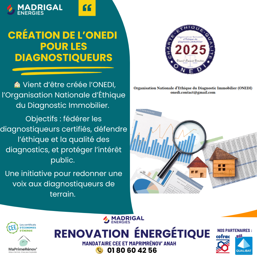 MadrigalENR's tweet photo. 🏠 Vient d'être créée l’#ONEDI, l’Organisation Nationale d’Éthique du #Diagnostic #Immobilier. Objectifs: fédérer les diagnostiqueurs certifiés, défendre l’éthique et la qualité des diagnostics, et protéger l’intérêt public.📒
Bonne initiative👍 !
#Rénovation #France #PLF #DPE https://t.co/C99TUp0dTQ