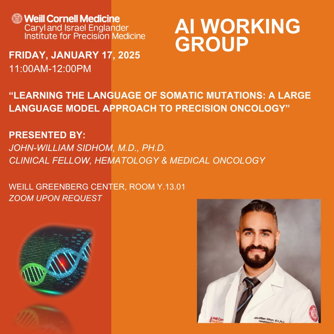 𝐉𝐨𝐡𝐧-𝐖𝐢𝐥𝐥𝐢𝐚𝐦 𝐒𝐢𝐝𝐡𝐨𝐦, 𝐌𝐃, 𝐏𝐡𝐃 (@john_will_i_am) on Twitter photo Excited to present my most recent work this Friday at the #AI working group in the <a href="/WCMEnglanderIPM/">WCM Englander Institute for Precision Medicine</a> ! If you’re free, would love to see you there! <a href="/WeillCornell/">Weill Cornell Medicine</a> <a href="/WCMHemOncFellow/">WCMHemOncFellow</a> <a href="/WCMDeptofMed/">Weill Department of Medicine</a> <a href="/WCM_MeyerCancer/">Weill Cornell Medicine Meyer Cancer Center</a> Excited to present my most recent work this Friday at the #AI working group in the <a href="/WCMEnglanderIPM/">WCM Englander Institute for Precision Medicine</a> ! If you’re free, would love to see you there! <a href="/WeillCornell/">Weill Cornell Medicine</a> <a href="/WCMHemOncFellow/">WCMHemOncFellow</a> <a href="/WCMDeptofMed/">Weill Department of Medicine</a> <a href="/WCM_MeyerCancer/">Weill Cornell Medicine Meyer Cancer Center</a>