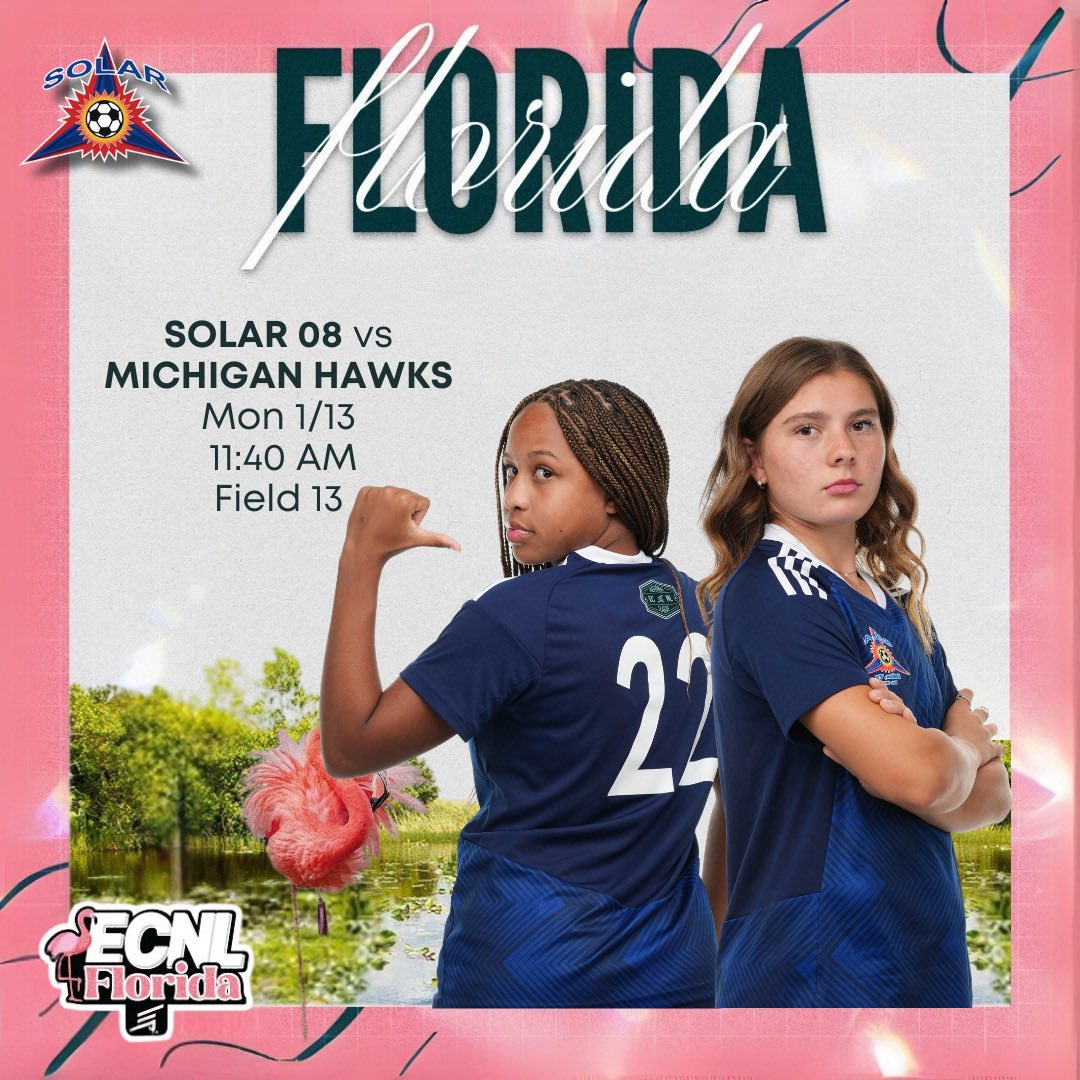 Solar08gECNL (@solar08gecnl) on Twitter photo Game 3️⃣ of #ECNLFL is today! Thanks again to all the coaches who have watched our girls play 🙏❤️🙏
🆚 Michigan Hawks ECNL
⏰ 11:40a et
📍 Premier Sports Campus #13
<a href="/TopDrawerSoccer/">TopDrawerSoccer</a> <a href="/PrepSoccer/">Prep Soccer ⚽️</a> <a href="/ImCollegeSoccer/">College Soccer Truth ™</a> <a href="/ImYouthSoccer/">ECNL/GA/Recruiting/College Soccer</a> <a href="/ECNLgirls/">ECNL Girls</a> Game 3️⃣ of #ECNLFL is today! Thanks again to all the coaches who have watched our girls play 🙏❤️🙏
🆚 Michigan Hawks ECNL
⏰ 11:40a et
📍 Premier Sports Campus #13
<a href="/TopDrawerSoccer/">TopDrawerSoccer</a> <a href="/PrepSoccer/">Prep Soccer ⚽️</a> <a href="/ImCollegeSoccer/">College Soccer Truth ™</a> <a href="/ImYouthSoccer/">ECNL/GA/Recruiting/College Soccer</a> <a href="/ECNLgirls/">ECNL Girls</a>