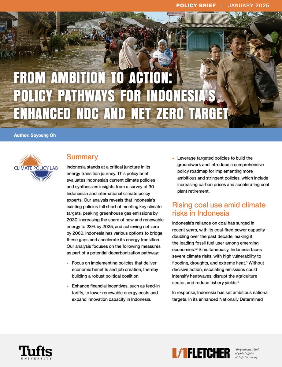 Climate Policy Lab (@policy_climate) on Twitter photo To meet its enhanced NDC goals, Indonesia will need a comprehensive policy roadmap.
<a href="/soyoung_oh_/">Soyoung Oh</a> examines policies with significant economic and social benefits that can help Indonesia achieve its climate goals.
Read the policy brief here:
sites.tufts.edu/cierp/files/20… To meet its enhanced NDC goals, Indonesia will need a comprehensive policy roadmap.
<a href="/soyoung_oh_/">Soyoung Oh</a> examines policies with significant economic and social benefits that can help Indonesia achieve its climate goals.
Read the policy brief here:
sites.tufts.edu/cierp/files/20…