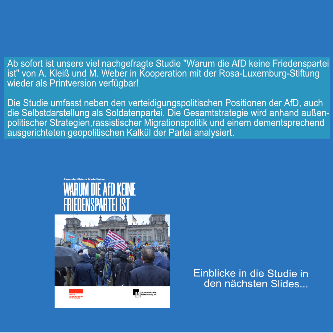 I_M_I's tweet photo. Unsere Studie "Warum die #AfD keine Friedenspartei ist" ist ab sofort wieder als #kostenloser Print verfügbar. Jetzt per Mail bestellen! https://t.co/FMnZmpjevI