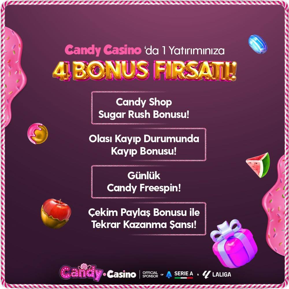💎MAX WİN BURADA SEN NEREDESİN?💎

⭐️Çeşitli Bonuslar ile Candy Casino'da Kazanç Seninle Olucak

💥İster 4TL'ye Varan Sugar Rush Bonusu

🌟İster Olası Kayıp Durumunda Kayıp Bonusu

🎰İster Günlük Candy Freespin 

🎁İster Çekim Paylaş Bonusu İle Tekrar Kazanma Şansı Seninle