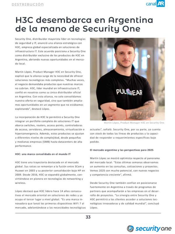 SecurityOneHIK's tweet photo. 🚀 Security One, distribuidor exclusivo de H3C en Argentina 

👉 Leé la nota completa en Canal AR: https://t.co/iOUjUDIDAs

Nos enorgullece anunciar nuestra alianza estratégica con H3C 新华三集团, líder mundial en infraestructura IT. Esta colaboración nos posiciona como el distribuidor exclusivo de sus soluciones en Argentina, ampliando nuestra oferta tecnológica y llevando innovación a cada proyecto.

#H3C #AlianzaEstratégica #InfraestructuraIT #SecurityOne