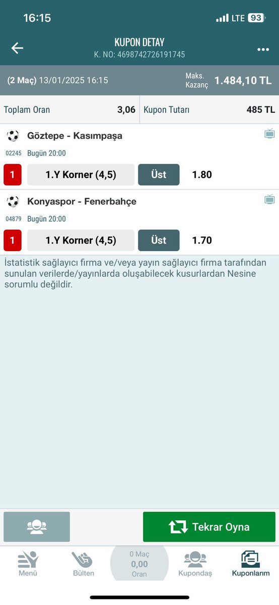 💸 Göztepe - Kasımpaşa 
Müsabakanın bol pozisyonlu geçeceğini düşünüyorum. Göztepe diri bir takım; Kasımpaşa ise haftaiçi U-19 ile kupa mücadelesine çıktı. 
💸 Konyaspor - Fenerbahçe
Fenerbahçe skor bulamazsa baskısını iyice arttıracaktır. 
Bol şans ✋
#korner #iddaa #iddaatahmin