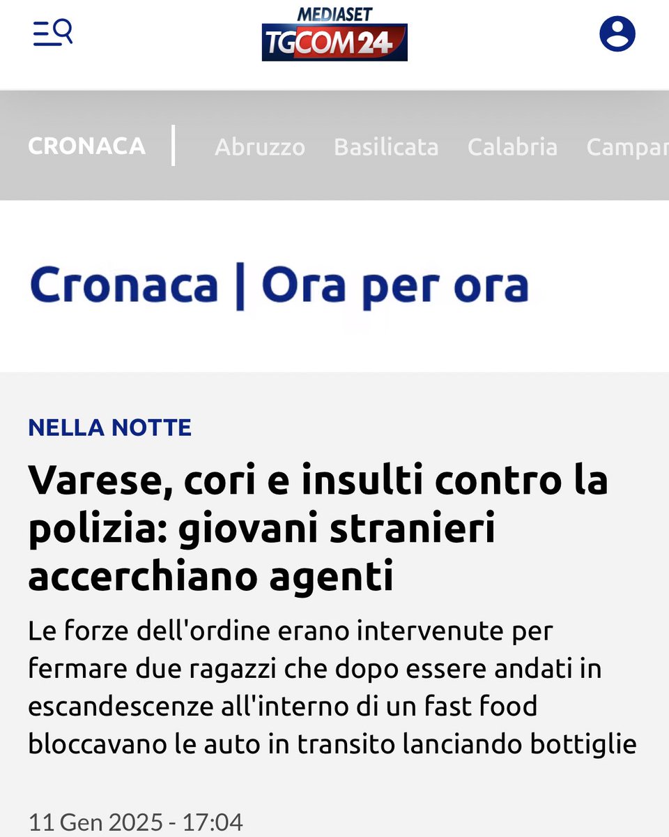 Busto Arsizio (VA): 

2 nordafricani infastidiscono i clienti di un fast food, poi escono in strada e tentano di fermare le auto lanciando bottiglie, insultando e minacciando gli autisti. 

Arriva la Polizia per fermare i due, subito le Volanti vengono accerchiate minacciosamente