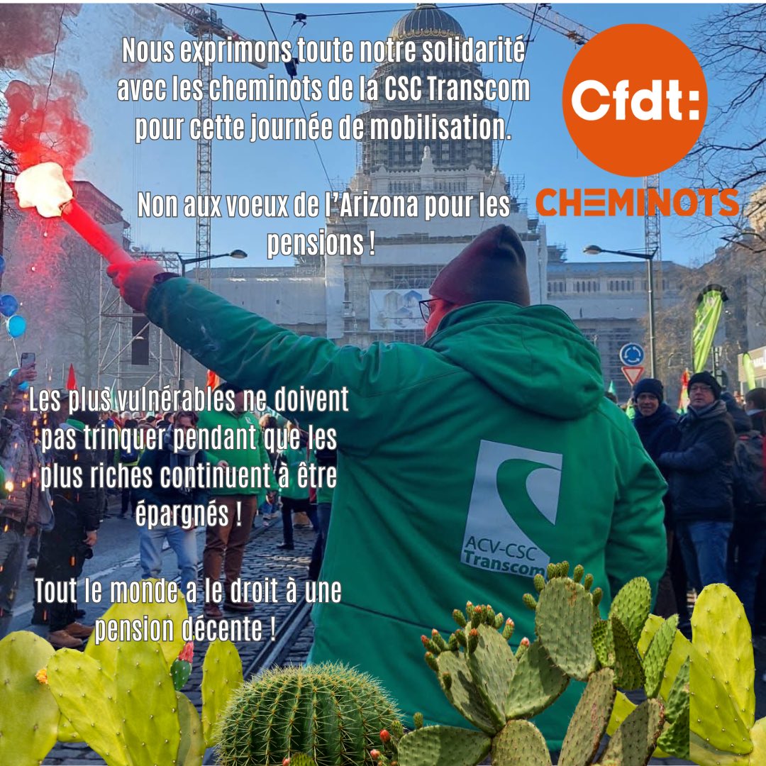 cfdtcheminots's tweet photo. Nous soutenons nos collègues cheminots 🇧🇪mobilisés aujourd’hui pour défendre leurs pensions ! ✊💚🧡@acvtranscom @acv_csc_europe @KoenDeMey https://t.co/aTDHrcZ3is