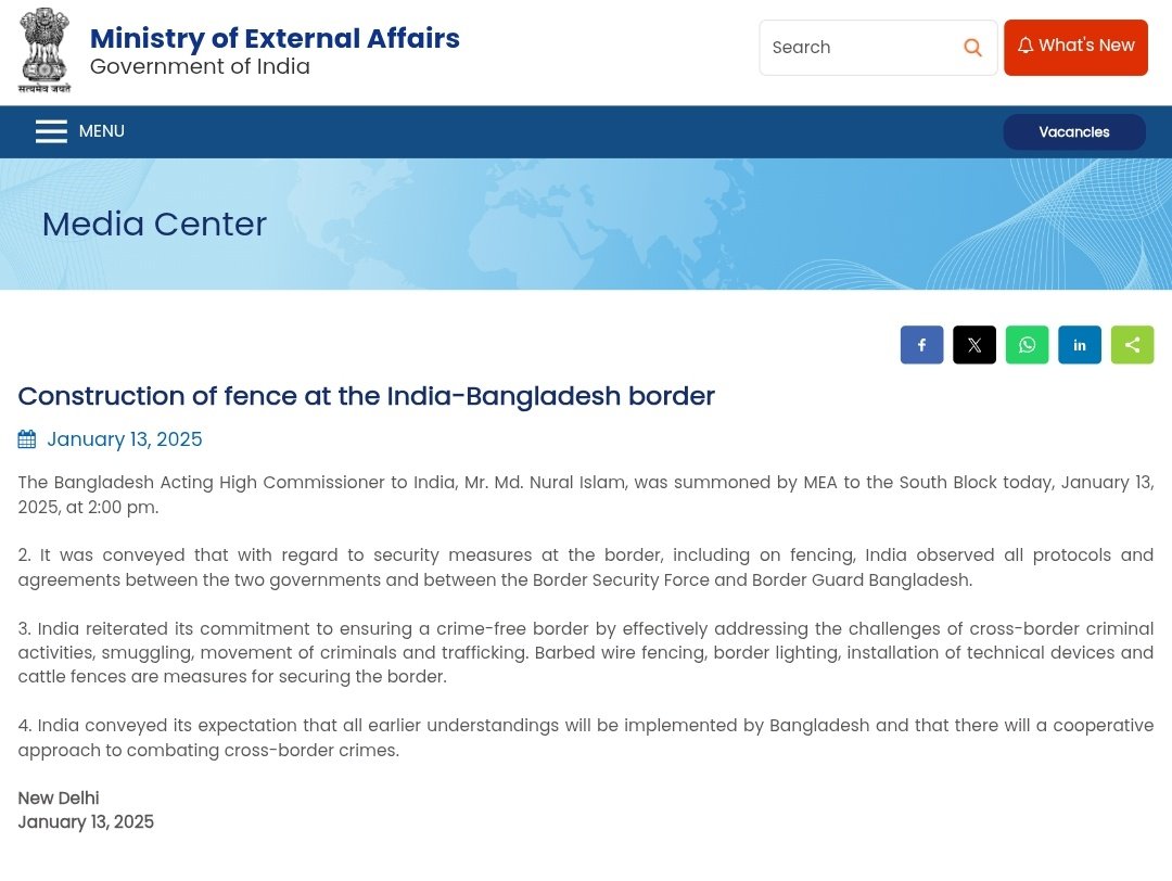 sidhant's tweet photo. India says it summons Bangladesh Acting High Commissioner to India, says,'conveyed that with regard to security measures at the border, including on fencing, India observed all protocols and agreements' https://t.co/2e8qbQAve0
