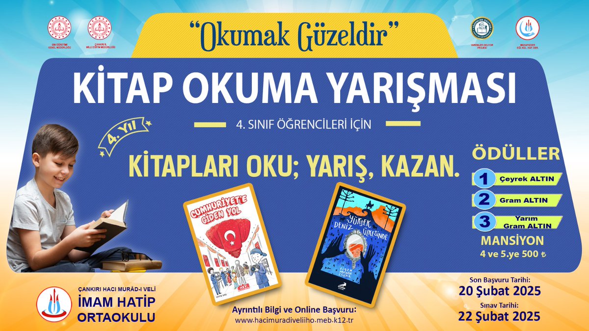 hmviho's tweet photo. 🌹4. YILINDA… 📖
😄“Okumak Güzeldir”😄
ÖDÜLLÜ KİTAP OKUMA YARIŞMASI
👇Ayrıntılı Bilgi ve Başvuru için TIKLAYINIZ 👇
https://t.co/bD8VxBDVsM https://t.co/irWlZMzRqF