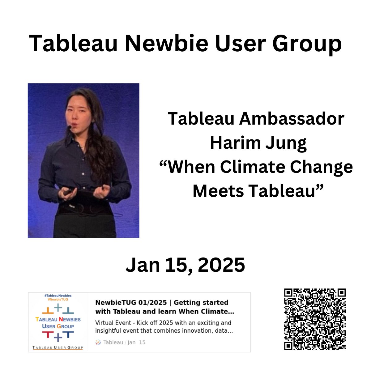 Hey <a href="/tableau/">Tableau</a>  Newbies - Meet Tableau Ambassador Harim Jung this Wednesday, Jan 15th - "When Climate Change Meets Tableau"
#datafam - Looking forward to seeing you - register here lnkd.in/eWtUGZcj
