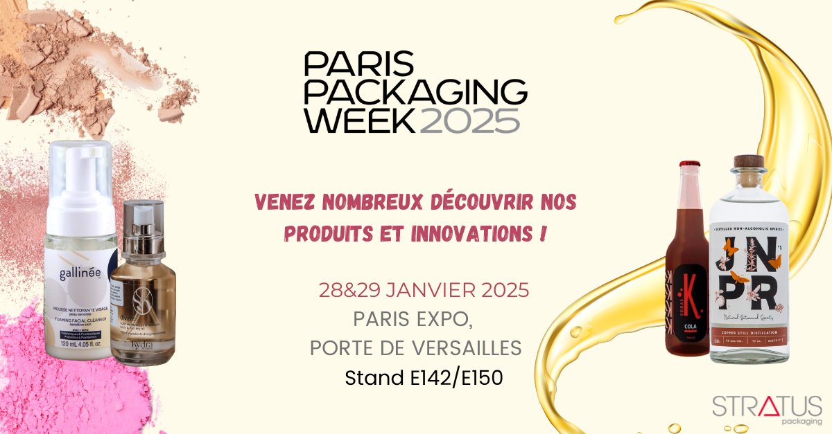 Nous serons présents le 28 et le 29 janvier 2025, à <a href="/parispackweek/">Paris Packaging Week</a>  Packaging Week salon incontournable pour l'industrie des cosmétiques et des boissons de luxe 💄🍾 

Retrouvez-nous sur nos stands E142 et E150 à Paris Expo Porte de Versailles pour découvrir toutes nos solutions
