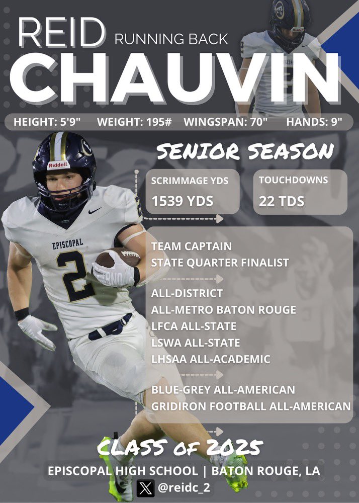 ReidC_2's tweet image. Senior Season Recap🔥 Thanks again to all of my Coaches and Teammates!
@GridironFootbal @RecruitLouisian @EHSBRAthletics @BDPRecruiting @Godsgift_Nate @coach_pat84 @DouGPowell_LSU @samspiegs @ChadSimmons_ @TomLoy247