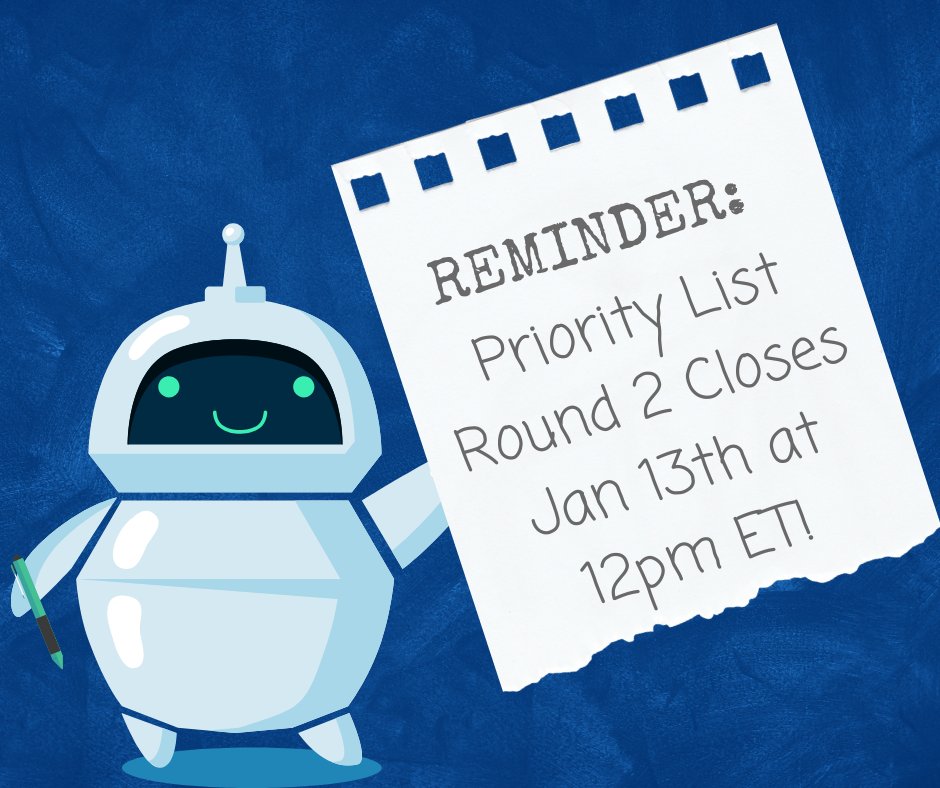 Don't Forget to get your FIRST Choice Priority List in by noon ET today! hubs.ly/Q031hjMl0