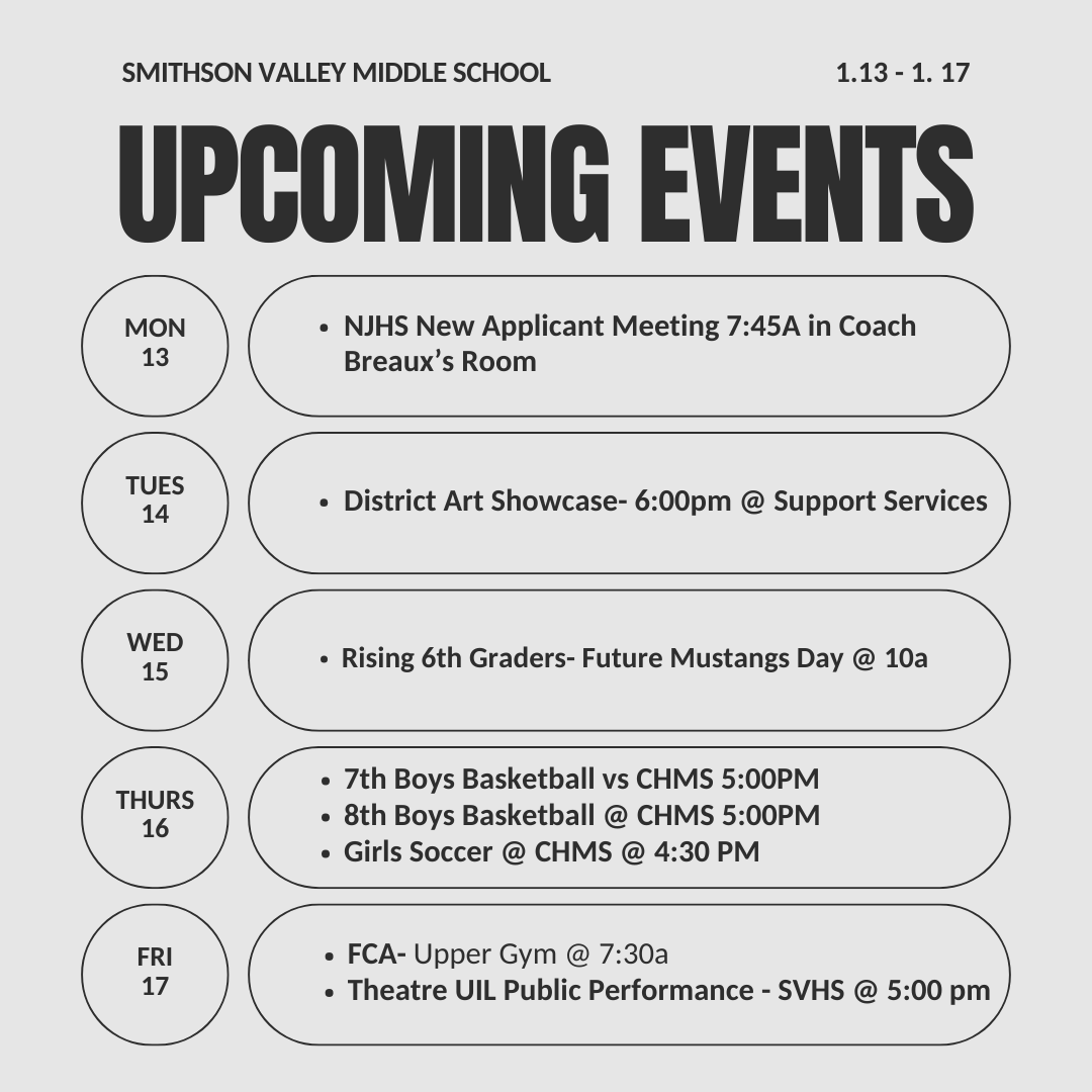 svmsmustangs's tweet photo. Let's have a great week, Mustangs!

#comalisd #growinggreatness #thisweekincomal https://t.co/zqNmhMyaVu