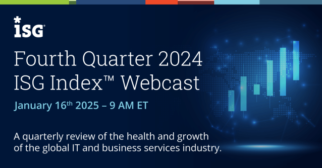 BurkeJP2's tweet photo. Register now for the #ISGIndex 4Q24 webcast on January 16. Get the most up-to-date view into demand, pricing, talent and provider landscapes from the authoritative source for marketplace intelligence on the global #IT and #businessservices industry. https://t.co/YWITcM4Am9 https://t.co/EHfPDgb3H4