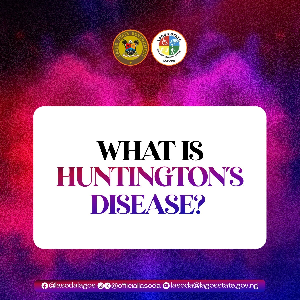 officiallasoda's tweet image. Huntington&apos;s disease significantly impacts a person&apos;s movement control, cognitive functions, and emotional regulation. 
It is a genetic neurodegenerative disorder that progressively deteriorates nerve cells in the brain.

#HuntingtonsAwareness
#LASODA

@denikeoyetunde @followlasg