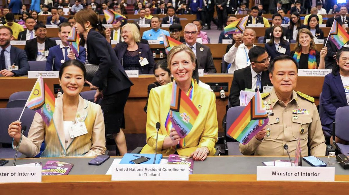 Friberg_Storey's tweet photo. #LoveWins in 🇹🇭! The 🏳️‍🌈Marriage Equality Act implemented this 23 Jan nationwide is a victory for #humanrights. @UNThailand🇺🇳 commends Thailand's leadership &amp; commitment to gender diversity &amp; non-discrimination for all. #LNOB #สมรสเท่าเทียม https://t.co/5hgB0Db2vp