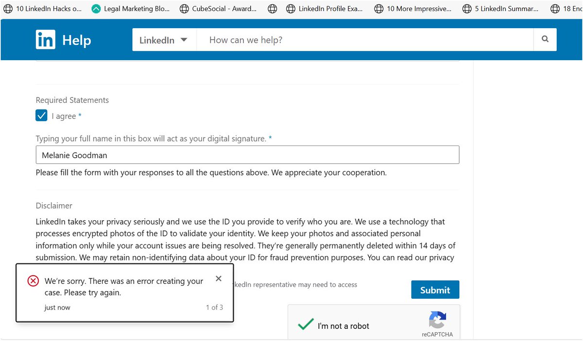 TrevisanSocial's tweet photo. @LinkedInHelp @HeidiBecke198 I have sent 3 messages today as the account compromised form link you gave is not working https://t.co/k5Ryl2SFnn