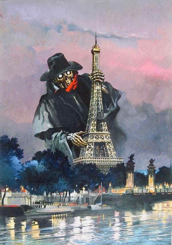 darklongbox's tweet image. The Shadow takes Paris. Art by Vicente B. Ballestar. #PulpArt