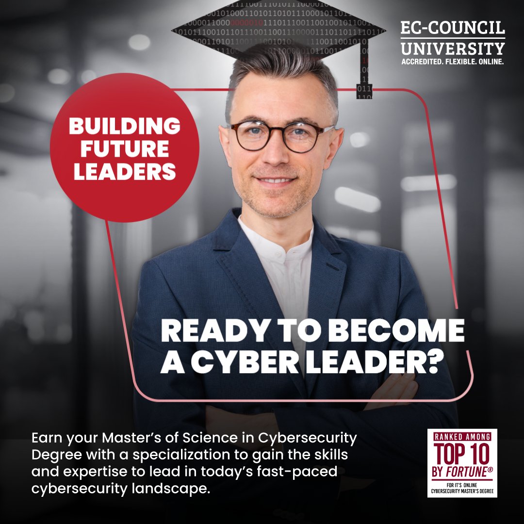 EC_Council_Univ's tweet image. Specialize in one of the cyber security domains to unlock executive roles and gain the cutting-edge skills
Are you ready to lead the future of cyber security? bit.ly/40gI1JK
#CyberLeadership #CybersecurityMasters #CybersecurityCareers #DigitalTransformation