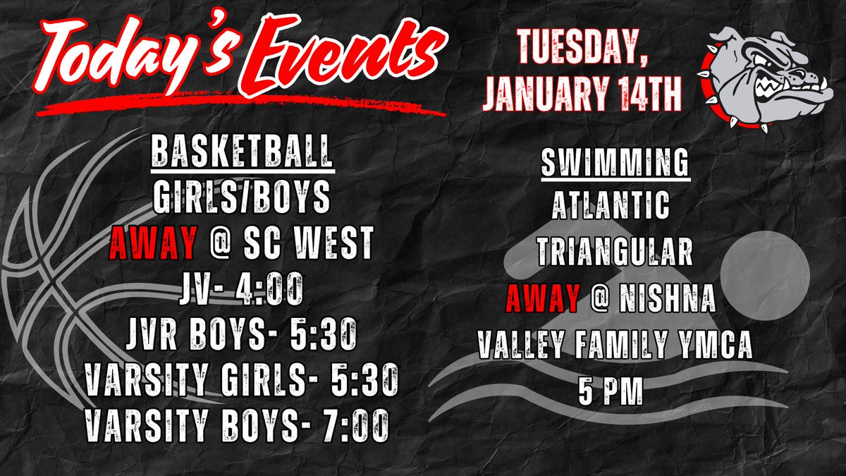 BulldogPride14's tweet photo. Bball and swimming on the Road today! Good Luck to all the Bulldog Athletes in Action!
#BulldogsInAction #BulldogStrongTogether https://t.co/QhbpS1Z2lC