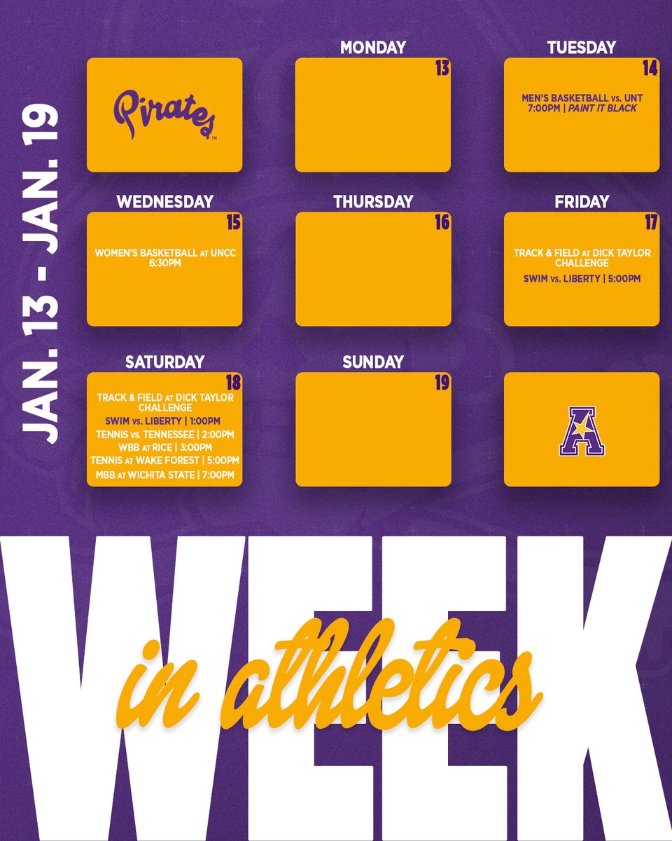 East Carolina Pirates (@ecuathletics) on Twitter photo Welcome back to campus Pirate Nation 🏴☠️
If you don't have plans this week, we're back at home with <a href="/ecubasketball/">East Carolina Men’s Basketball</a> and <a href="/ECUSwim_Dive/">East Carolina Swimming & Diving</a>! Welcome back to campus Pirate Nation 🏴☠️
If you don't have plans this week, we're back at home with <a href="/ecubasketball/">East Carolina Men’s Basketball</a> and <a href="/ECUSwim_Dive/">East Carolina Swimming & Diving</a>!