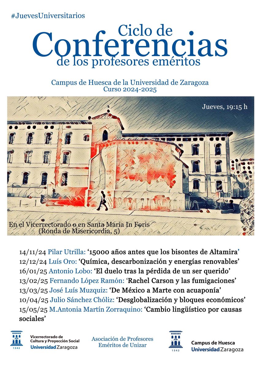 El catedrático de @Unizar Antonio Lobo analiza en el Campus de Huesca el duelo tras la pérdida de un ser querido, desde una perspectiva médica

Presenta:  Javier Olivera, profesor de <a href="/FCSD_Unizar/">FacSaludDeporte UZ</a>-Huesca y psiquiatra del Hospital  Universitario San Jorge
campushuesca.unizar.es/noticias/el-ca…