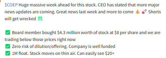 TadDickson333's tweet photo. $COEP @coeptistx #Stocknews #Small20MillionFloat
#InsiderBuys #Cash #Investments #MEdicine #Ai #MEDTECH  #Technology_Driven Do your own Due Diligence before Buying any #stocks #FoxBusiness #VARNEY #MSNBC #CNN #abcnews #NBCNews https://t.co/NOEEYjAa3l