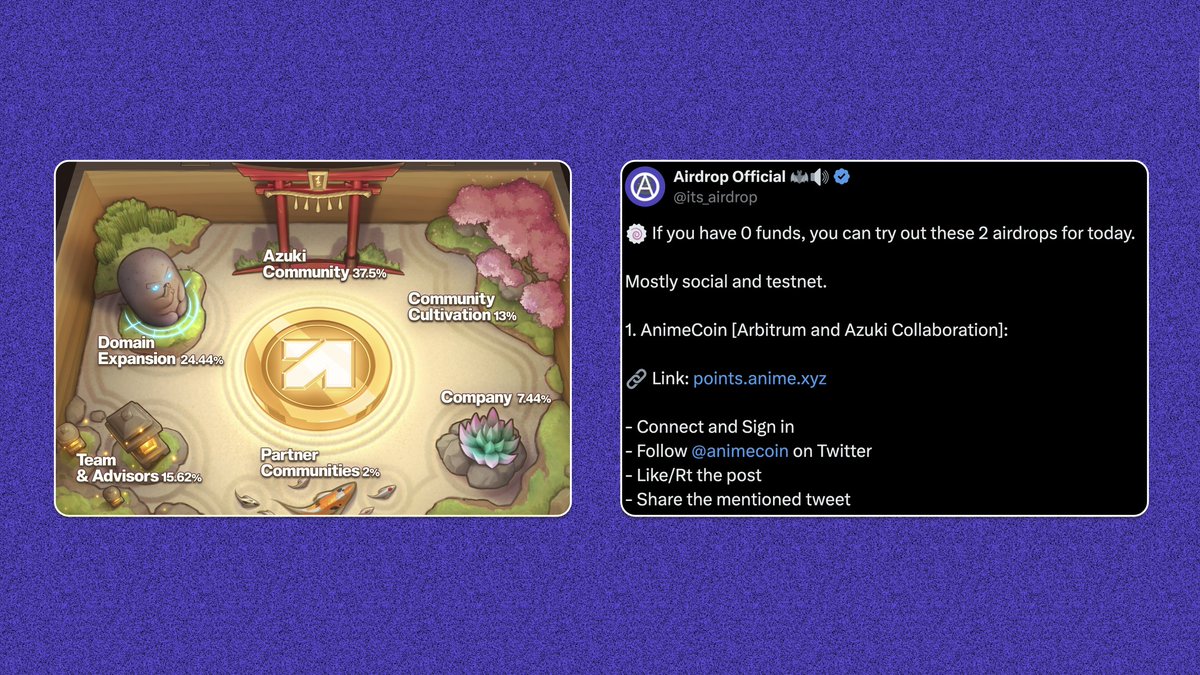 🪙 Azuki will soon launch their $ANIME token 2% of the supply will be  airdropped to other communities • NFT Community allocation: 37.5% • Other  communities: 2% • Future incentives: 13% 🪂