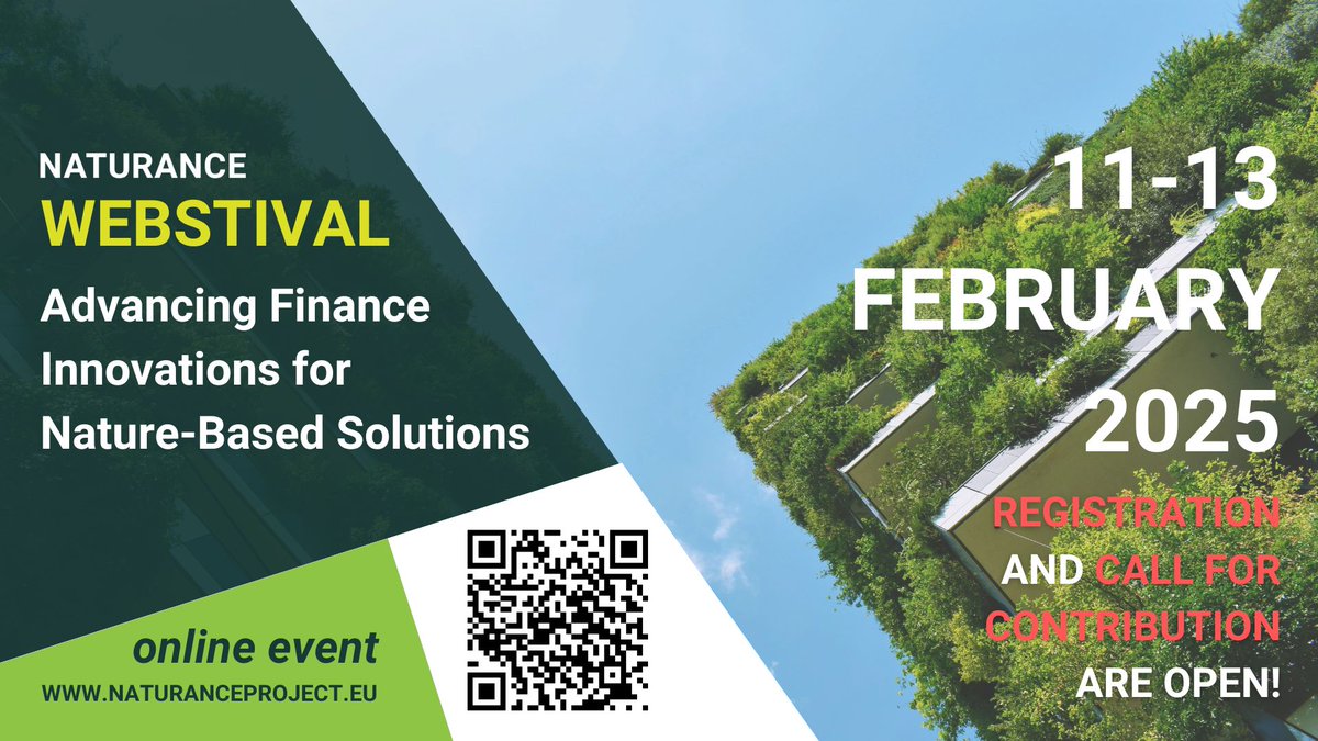 🌿Join us at the #Naturance Webstival 2025! 

Dive into innovative solutions combining #naturebased approaches with finance, insurance for a resilient future. Join the conversation shaping sustainable #investment!

🗓️11-13 Feb, Online
Registration &amp; more👉bit.ly/4hedhjo
