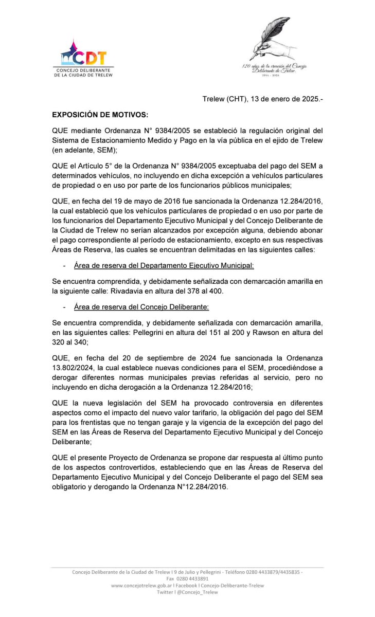 aguilarjuani's tweet photo. 📌 SISTEMA DE ESTACIONAMIENTO MEDIDO
En el día de hoy, presenté Proyecto de Ordenanza para establecer que en las Áreas de Reserva del Ejecutivo Municipal y del Concejo Deliberante (únicos lugares actualmente exentos) el pago del SEM sea obligatorio para funcionarios y concejales. https://t.co/jxVEs4VuBX