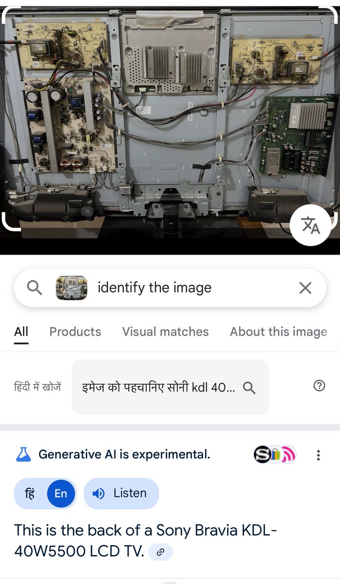 deepageorgeSTEM's tweet photo. I had clicked a photo of the inside of my TV before it was disposed off for recycling. And today I used that image to show my daughter how Google lens app works and it identified the exact tv model!
#STEMparents @dailystem https://t.co/Lhq13eyF3Z