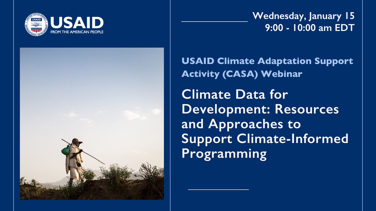 Do you know how to use climate information to inform USAID programming? On Jan 15, the Climate Adaptation Support Activity will share 3 powerful tools to demonstrate how USAID and partners can make climate-informed decisions. @TetraTechIntDev

Register: climatelinks.org/events/climate…