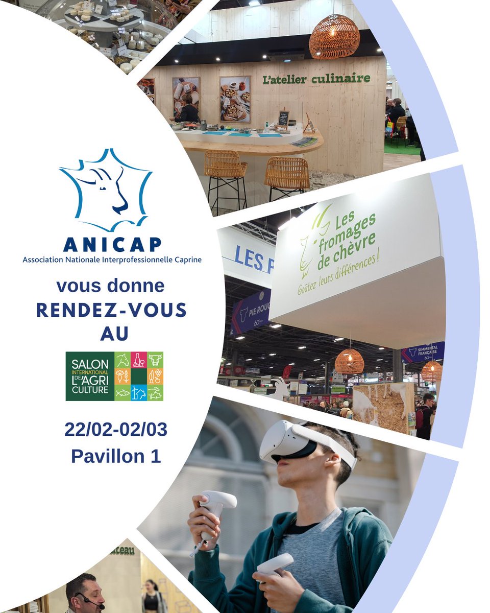 anicapfr's tweet photo. Rendez-vous au @Salondelagri ! 👋
L'ANICAP vous donne rdv au #SIA2025
📆 Du 22 février au 2 mars, retrouvez la filière interprofessionnelle caprine sur le stand #LesFromagesdechèvre, dans le Pavillon 1.
👉 Pour en savoir plus sur nos animations : https://t.co/uP3Ist1yGP https://t.co/Ewym2ectUm