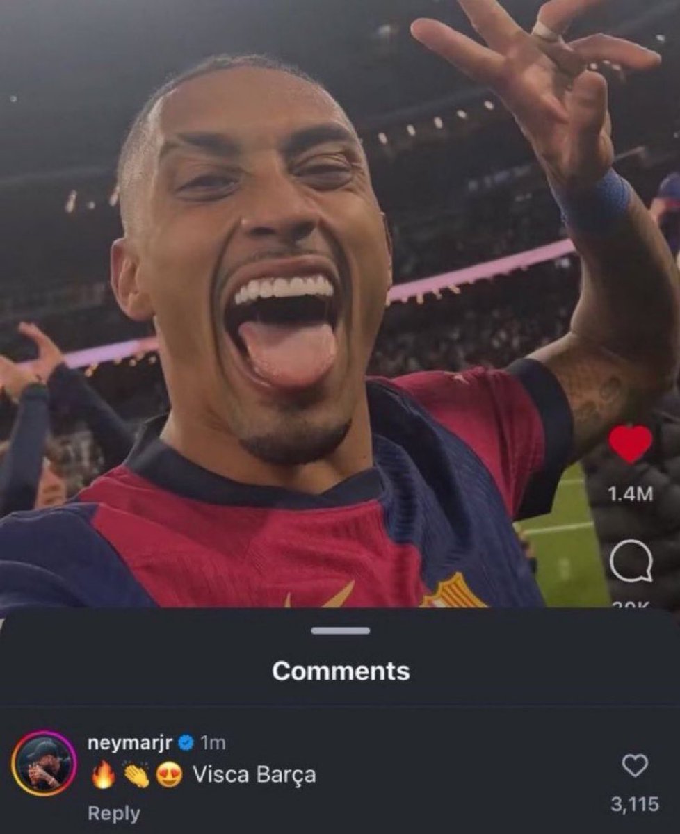 Somhiseremfcb's tweet photo. 🥲 El comentario de Neymar a Raphinha en su post de IG https://t.co/hY0Vie8D4X