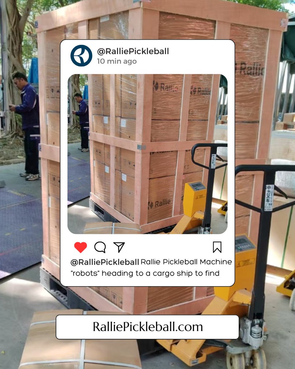 Everyday we are a bit closer to helping people practice smarter, play better, and reach their full potential.... A bunch of Rallie Pickleball machine "robots" heading to a cargo ship to find their human owner.